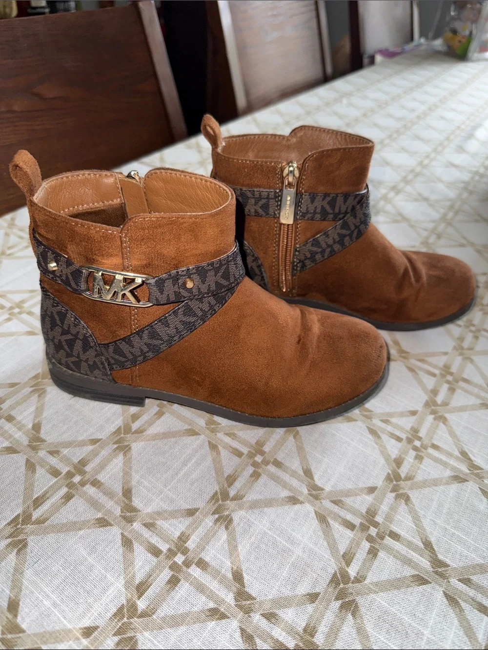 Michael Kors Chestnut Suede MK Logo Strap Ankle Boots